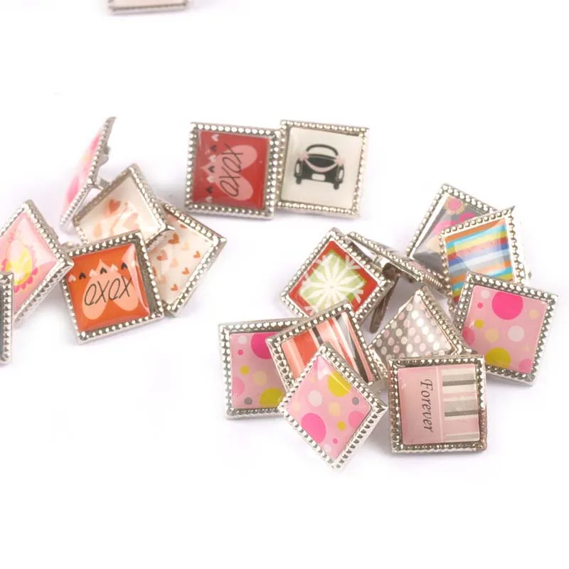 

20Pcs Square Mix Pattern Brads Embellishments For DIY Scrapbooking Metal Crafts Fastener Brad Handmade Home Decor 15x15mm c2249