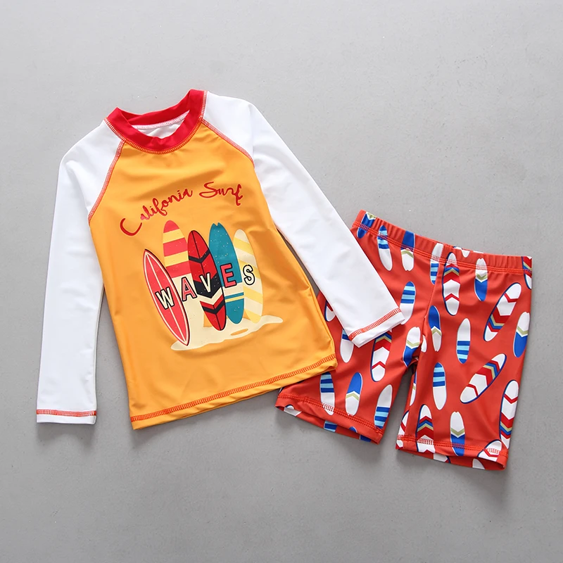 

Children Swimsuits for Boys Long Sleeves Sun Protected Beachwear Rash Guards Swimming Suit Bathing Suit