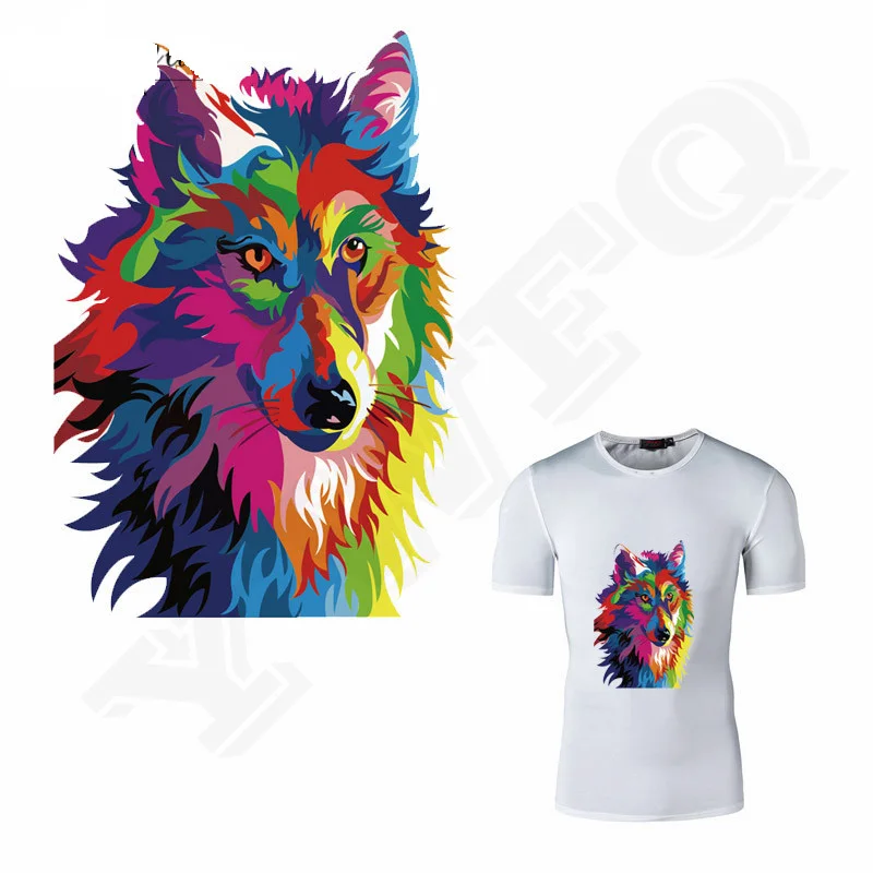 

15.3*22cm Color Wolf Patches Heat Transfer Applique Iron On Patches For DIY Fashion Clothes Personalized Jacket Free Shipping