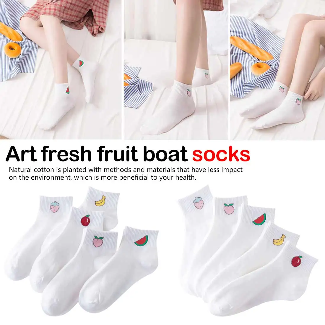

Women Sock Slippers Colorful Fruit Invisible Short Absorb Sweat Summer Cotton Girls Lady Boat Socks Ankle Low Concise Style Sox