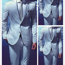 Дизайн светло-голубые смокинги для жениха Мужские в английском стиле свадебные костюмы для выпускного вечера мужской костюм из 2 предметов(куртка+ штаны) terno