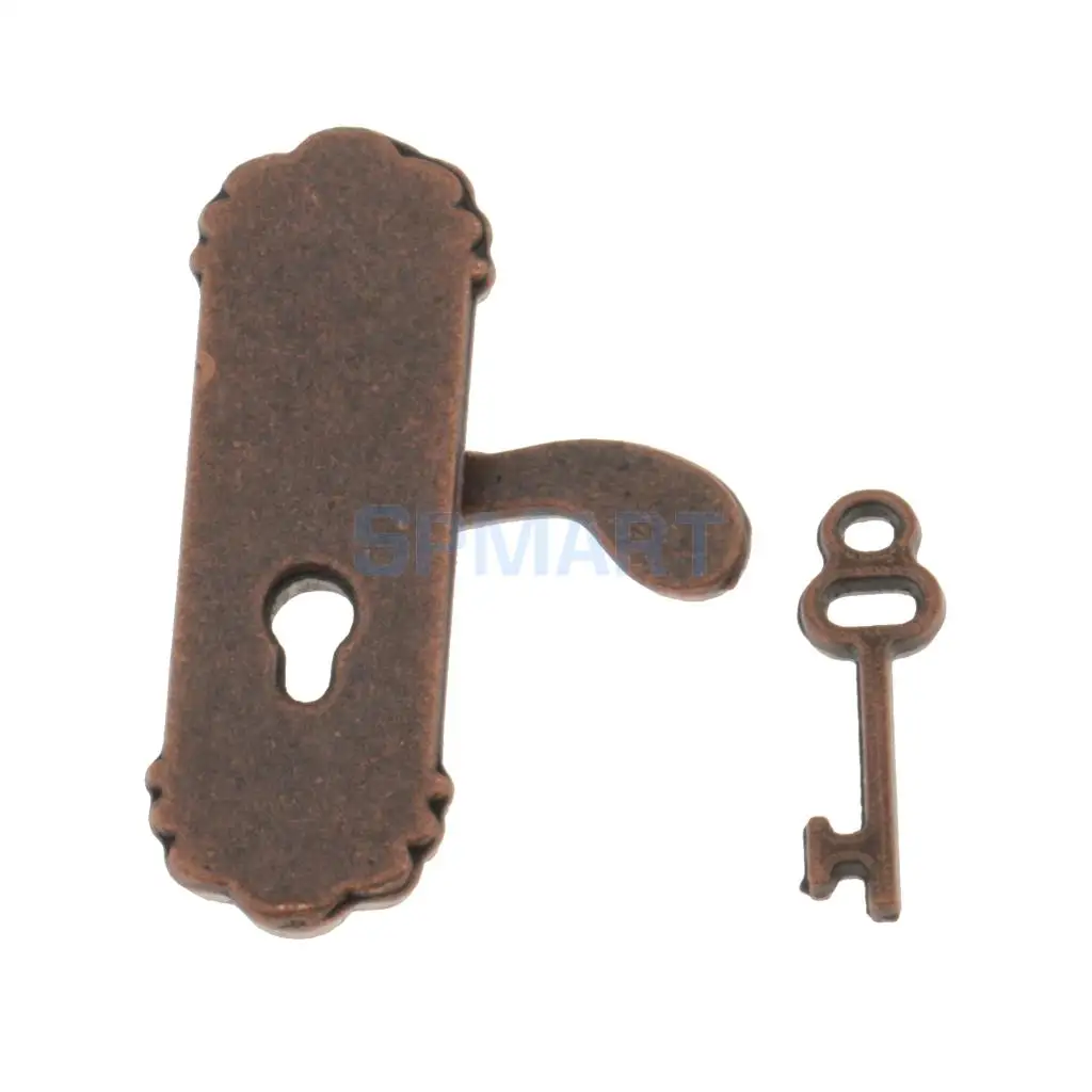 4 Pieces 1/12 Dollhouse Miniature Vintage Door Locks Keys - Left Handle