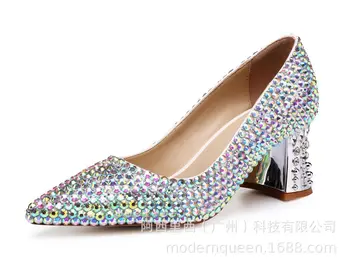 

ACILICI2018005 European and American New Women's Shoes Pure Handmade Coarse and Colored Diamond Crystal with Shallow Bride Pumps