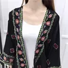 TingYiLi Ethnic Boho Kimono Cardigan Vintage Floral Embroidery Cardigan Girl Beige Black White Cardigans Women Summer 4