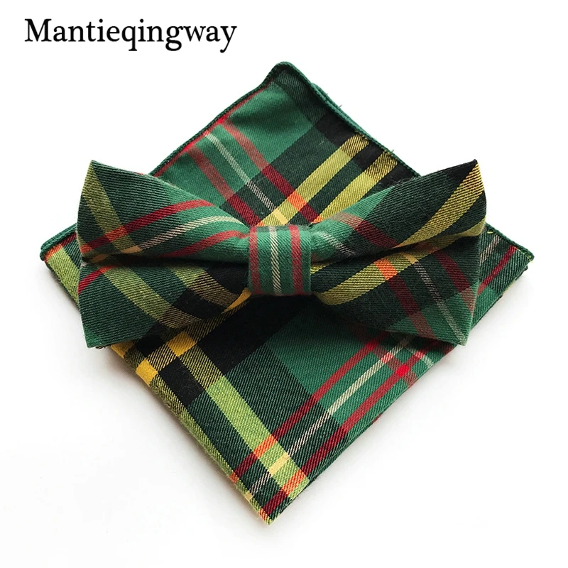 Mantieqingway 2017 плед хлопок 6 см свадебные Боути 25*25 см Pocket Square Set для Для мужчин Бизнес Gravatas Для мужчин костюм с галстуком платок