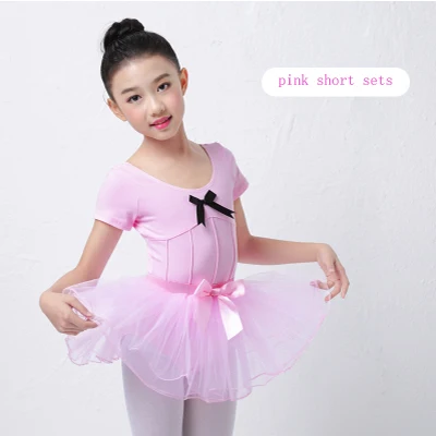 Розовое трико с длинным рукавом для занятий балетом и танцами для девочек; Плиссированное трико для гимнастики; Одежда для танцев; Детский Костюм Балерины - Цвет: Pink Short Sets