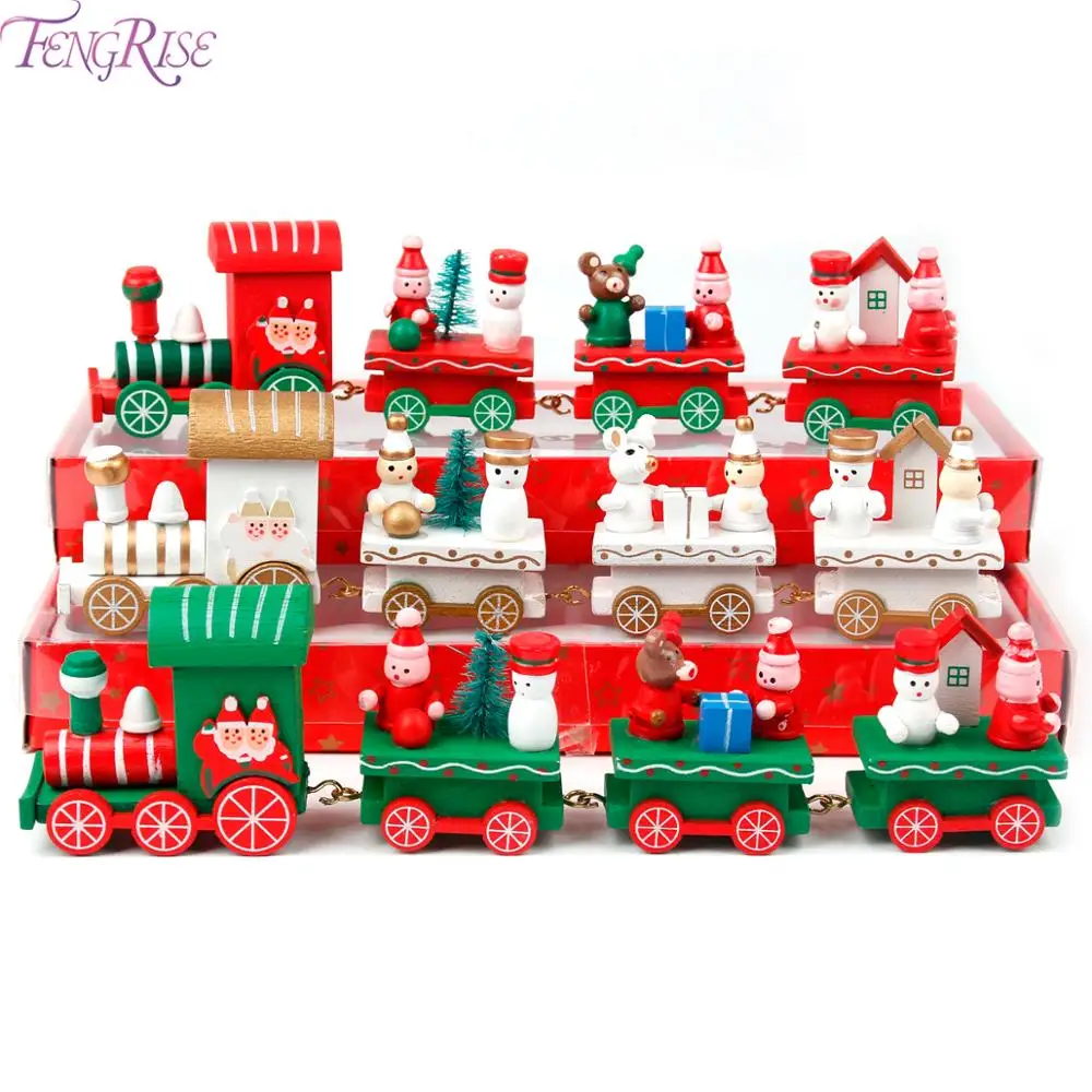 FENGRISE Wooden Christmas Train Ornaments Christmas Decorations For Home Christmas Gift Navidad Noel Xmas New Year Decor