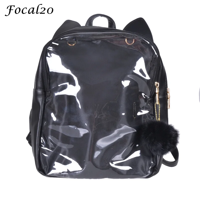 Focal20 Harajuku Cute Cat Ear Transparent Ita Bags PU Leather School ...