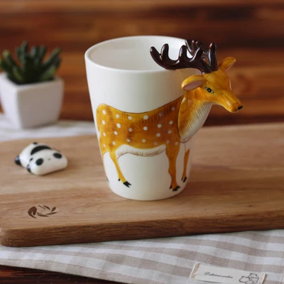 

3D animal Creative Tea Cup Cute Sika Deer Ceramic mug Office coffee Cup Breakfast milk Mugs Porcelain mugs Water Bottle 400mL