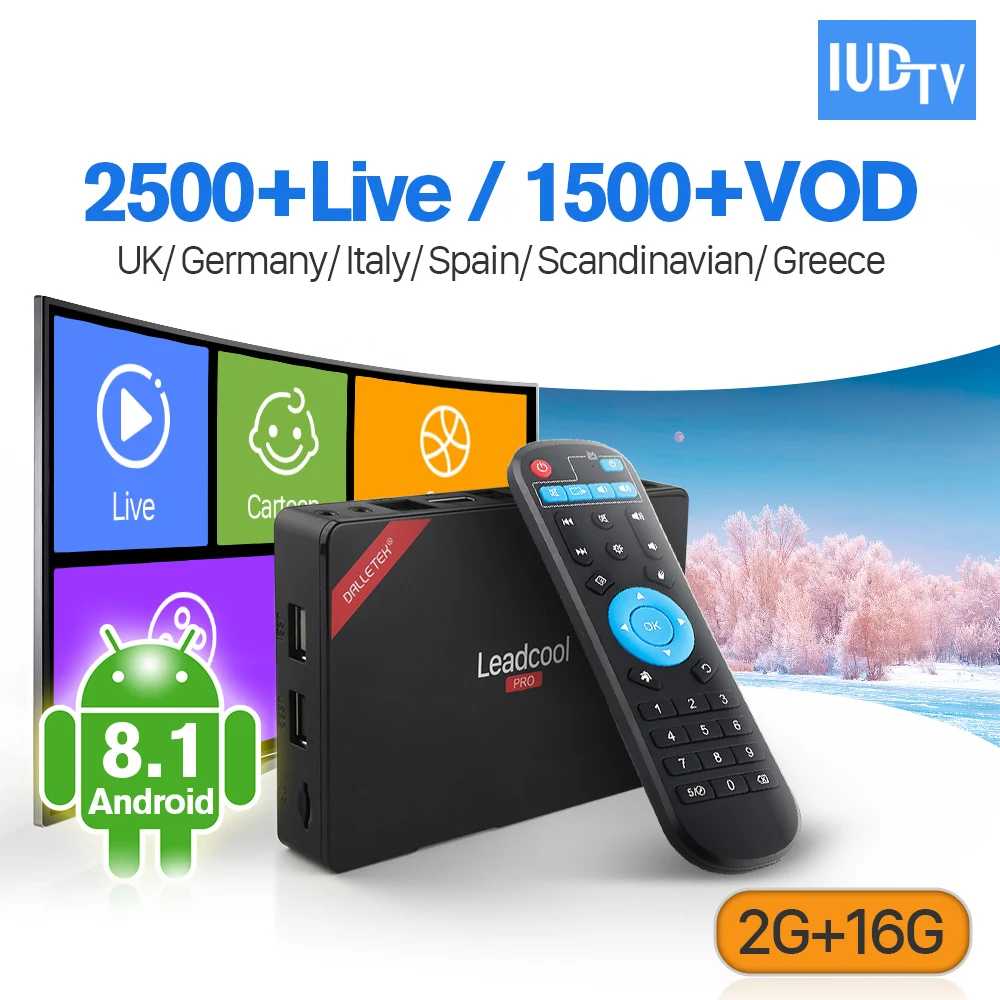 

Code IUDTV Europe IPTV Box Leadcool Pro RK3229 Android 8.1 2G+16G UK Nordic Turkey Portugal Subscription IP TV 1 Year Box