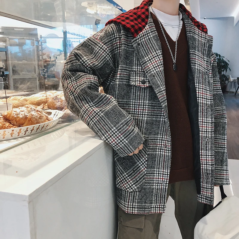 2018 Japanese Men's Streetwear Brand Jacket Fashion Coats Woolen Blends Loose Grey/red/green Color Windbreaker Big Size M-5XL