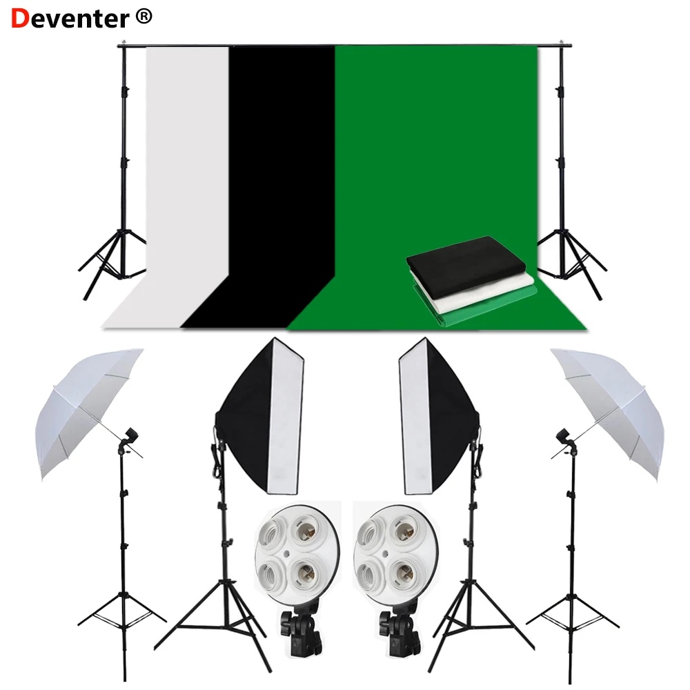 

Photography Lighting Kit Softbox umbrella Photo Studio Kit and Light Bulb Light Stand 3 colors Backdrop with Background Stand