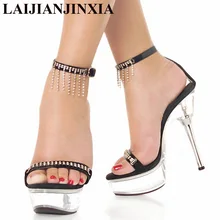 LAIJIANJINXIA/Женская обувь с кисточками; сексуальная обувь для танцев; босоножки на высоком каблуке 14 см; женская обувь для ночного клуба; обувь для танцев на шесте; M-014