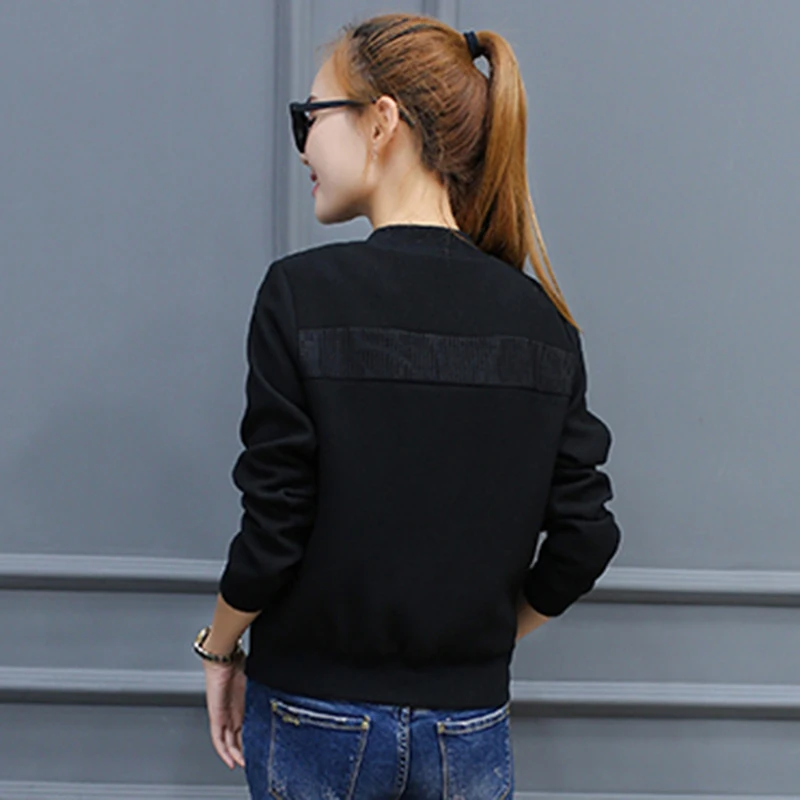 2018 Spring Long Sleeve Bomber Jacket Women Baseball Jacket Slim Plus Size Harajuku Zipper Basic Solid Jacket Coat Streetwear