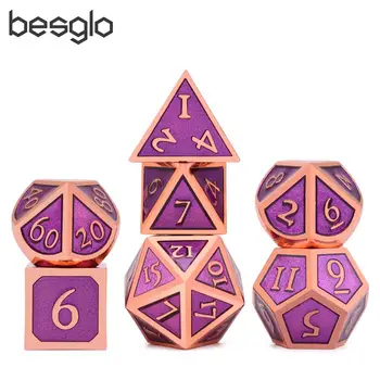 

Copper with Purple Enamel Metal Dice for Role Playing Games MTG DnD Board Games RPG Black Dice Bag Include