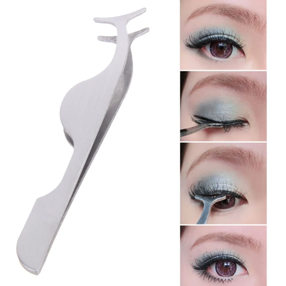 

1pc False Eyelashes curler Clip Auxiliary Tools Eyebrow Applicator Tweezers Multifunctional makeup Forceps tool stainless steel