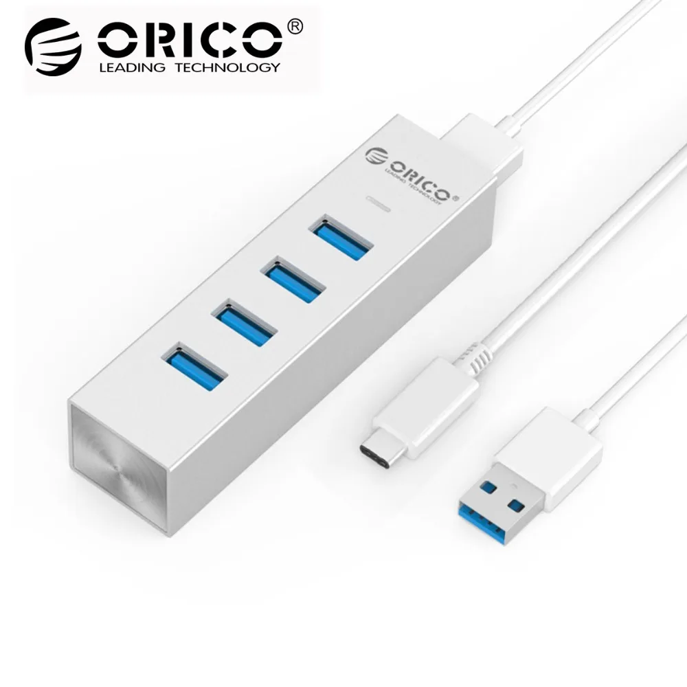

ORICO ASH4-U3-SV Aluminum 4 Ports USB3.0 HUB 5Gbps High Speed Transmission for Apple Laptop Macbook PC Perfectly - Silver