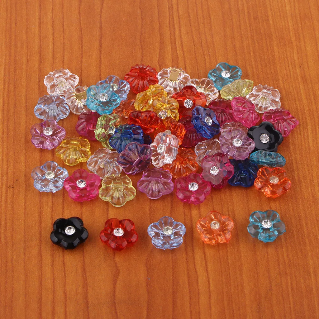 

Pack of 50 Resin Flower-shapes Rhinestone Buttons Crafts Embellishments