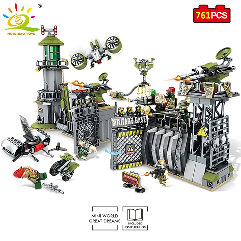 

HUIQIBAO Toys Military Army Building Blocks DIY Defensive Wall Mini Action Figures Enlighten Compatible Legoed City For Children