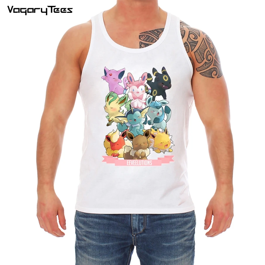 Pokemon Go Men tank tops Fashion Stitch Tops Pokemon Eevee Evolution Printed clothing Hipster Comics Cool top