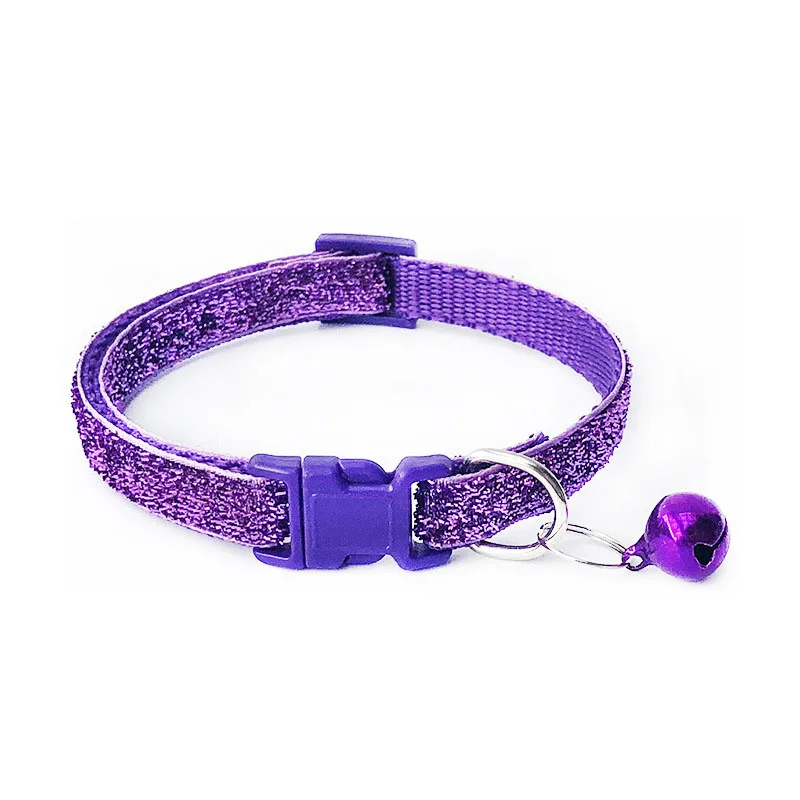 Регулируемый нейлоновый блестящий ошейник для щенков с колокольчиком, 1 шт., новинка, 1 см., цветной безопасный ошейник с пряжкой для котенка, модный галстук для домашних собак и котов - Цвет: Purple