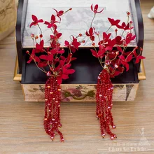 1 пара красный цветок бисер кисточка невесты цветок заколка невесты украшения для волос свадебный головной убор