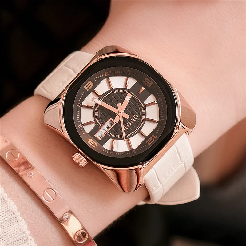 

GUOU reloj mujer Square Women Watches Fashion Casual Waterproof Leather Quartz Watch Clock Ladies Dress Wristwatch With Calendar