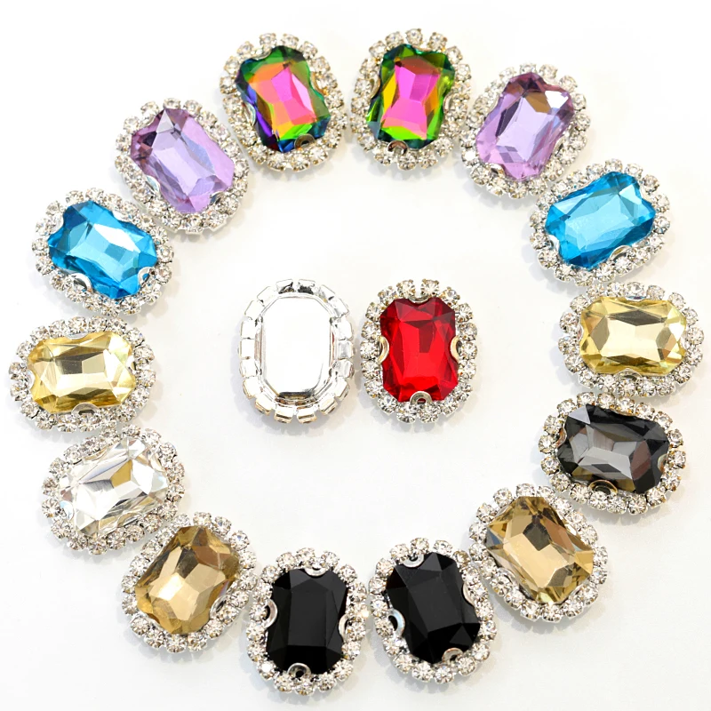 

10x14mm 10pcs Rectangle Octangle Crystal Glass Sew On Rhinestone With Sliver Claw Sew On Claw Rhinestone For Wedding Dress B3753