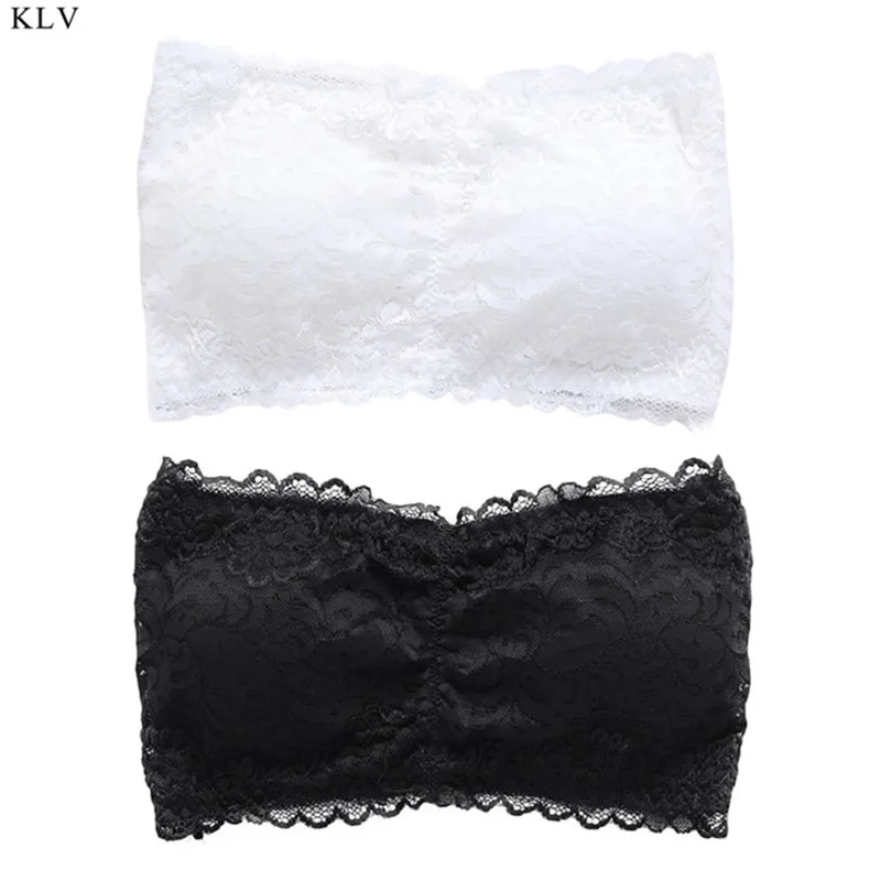 KLV Women Strapless Lace Camisole Backless Slim Sexy Tube Tops KLV Women Strapless Lace Camisole Backless Slim Sexy Tube Tops