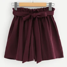 Женские мини шорты сплошной цвет оборки с ремешками на талии повседневные пляжные шорты для лета AIC88