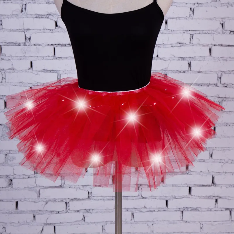 Новинка, Женская фатиновая юбка-пачка, Сексуальная мини-юбка для взрослых, пышная пряжа, светодиодный светильник, балетная юбка, 5 слоев, юбка для танцев - Цвет: Красный