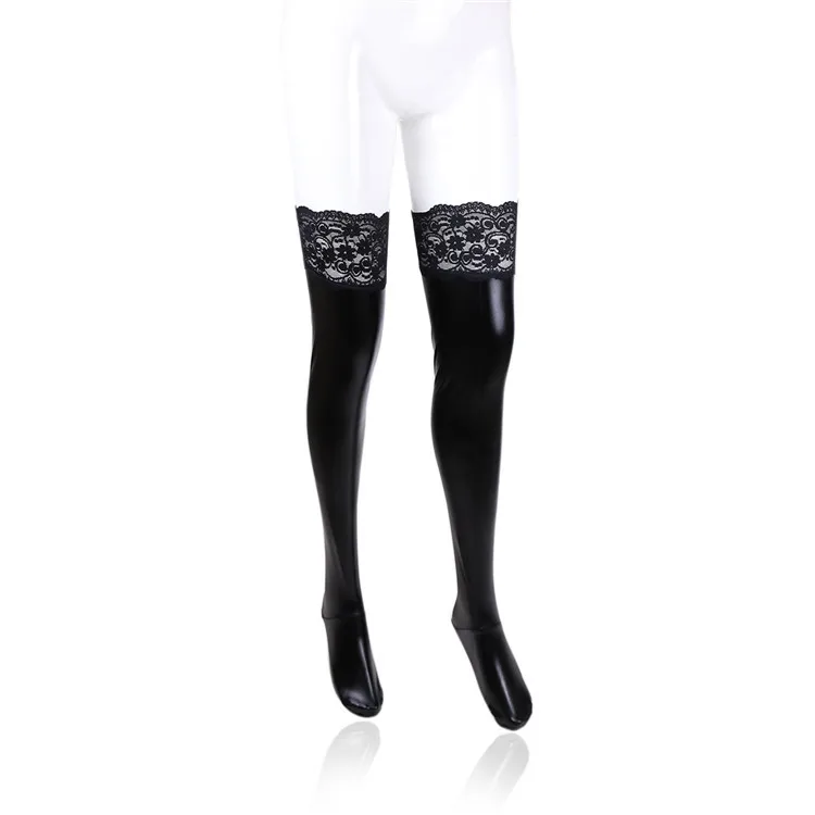 

Sexy Lingerie Hot Black PU Leather Lace Thigh High Stockings Women Pole Dance Sexy Tights Female Sexy Stockings Club Hosiery