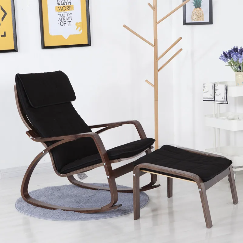 Удобное деревянное кресло-качалка для взрослых с табуретом для ног, мебель для гостиной, современный шезлонг, кресло-качалка