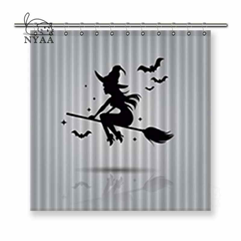 

Nyaa Flying Young Witch Icon Witch Silhuette on a Broomstick Polyester Fabric Shower Curtain For Bathroom with Hooks
