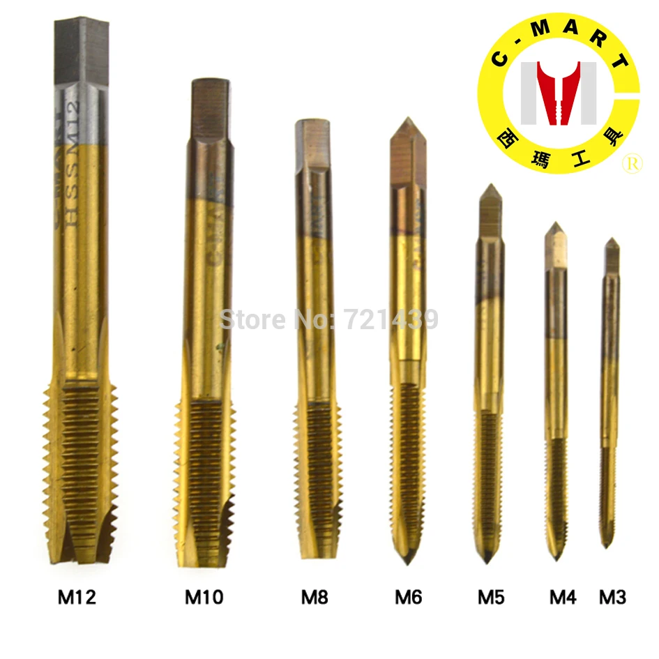 

10pc HSS Titanium Machine Hand Tap Tapping Screw Thread Metric Plug Taps 3 4 5 6 8 10 12mm M3-M12 set Hand Grinding Carving Tool
