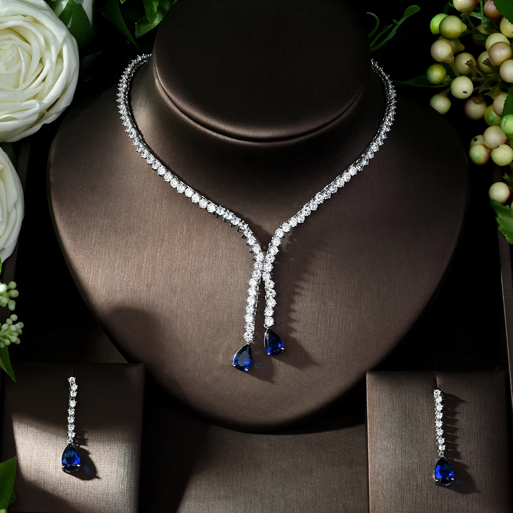 HIBRIDE Exquisite Cubic Zirconia Wedding Party Jewelry Set Water Drop Shape High Quality CZ Bridal Necklace Earring N-1017