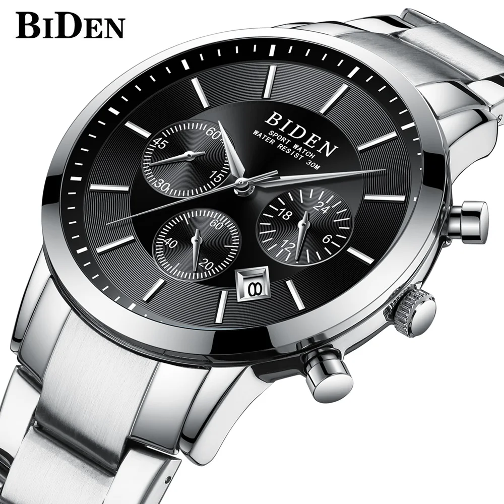 BIDEN-Men-Quartz-Watch-2018-New-Full-Steel-Waterproof-Military-Wrist-watches-For-Man-Silver-Sport