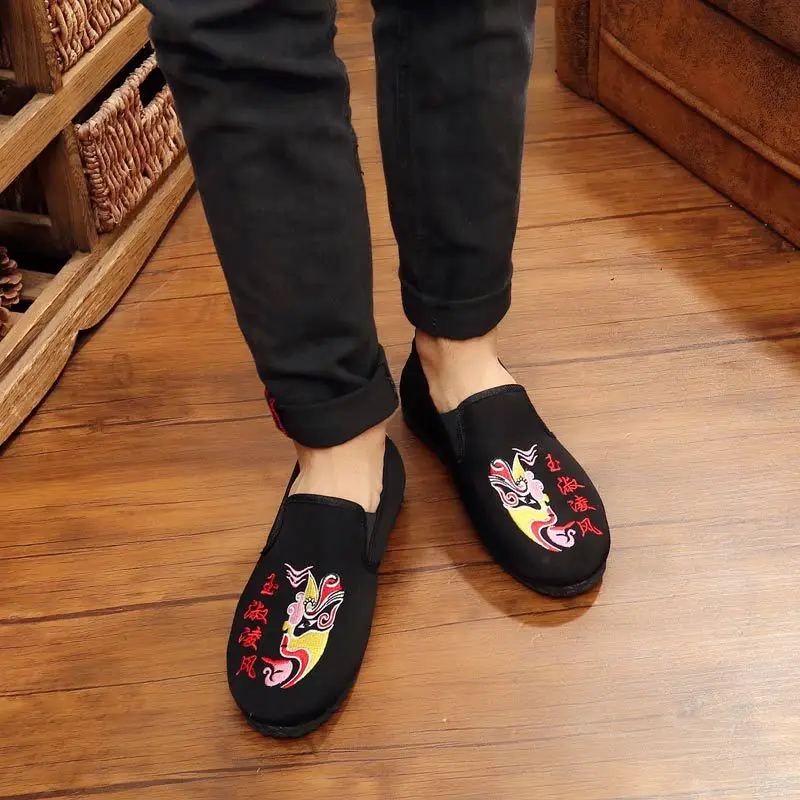 

Old Beijing Cloth Shoes Color Ghost Men's Shoes Embroidery Facial Makeup Social Cloth Shoes Breathable Pedal