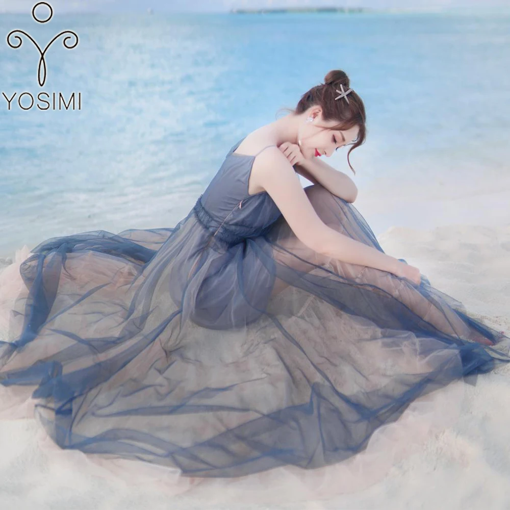 YOSIMI Сетчатое длинное платье 2019 летнее Сексуальное Женское Платье Макси
