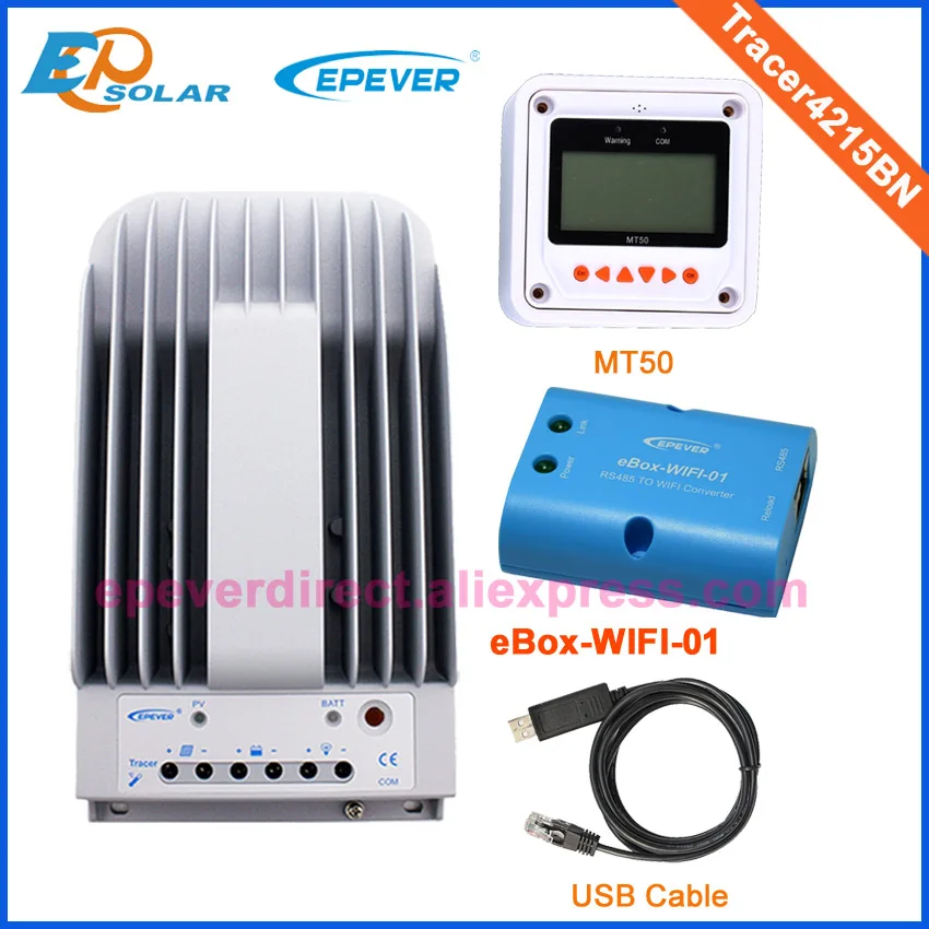 

40A mppt tracer solar home system charge controller with eBOX-WIFI-01 APP use USB cable PC use and MT50
