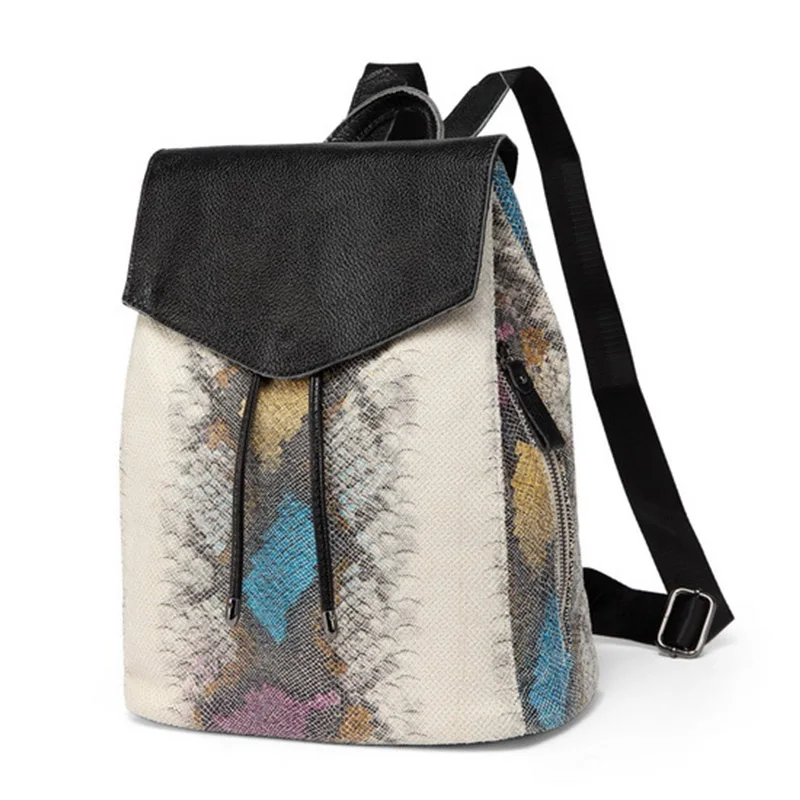 

Genuine Leather Backpack Serpentine Backpack School Bags For Women 2019 New Large Capacity Backpack Easy Shopping