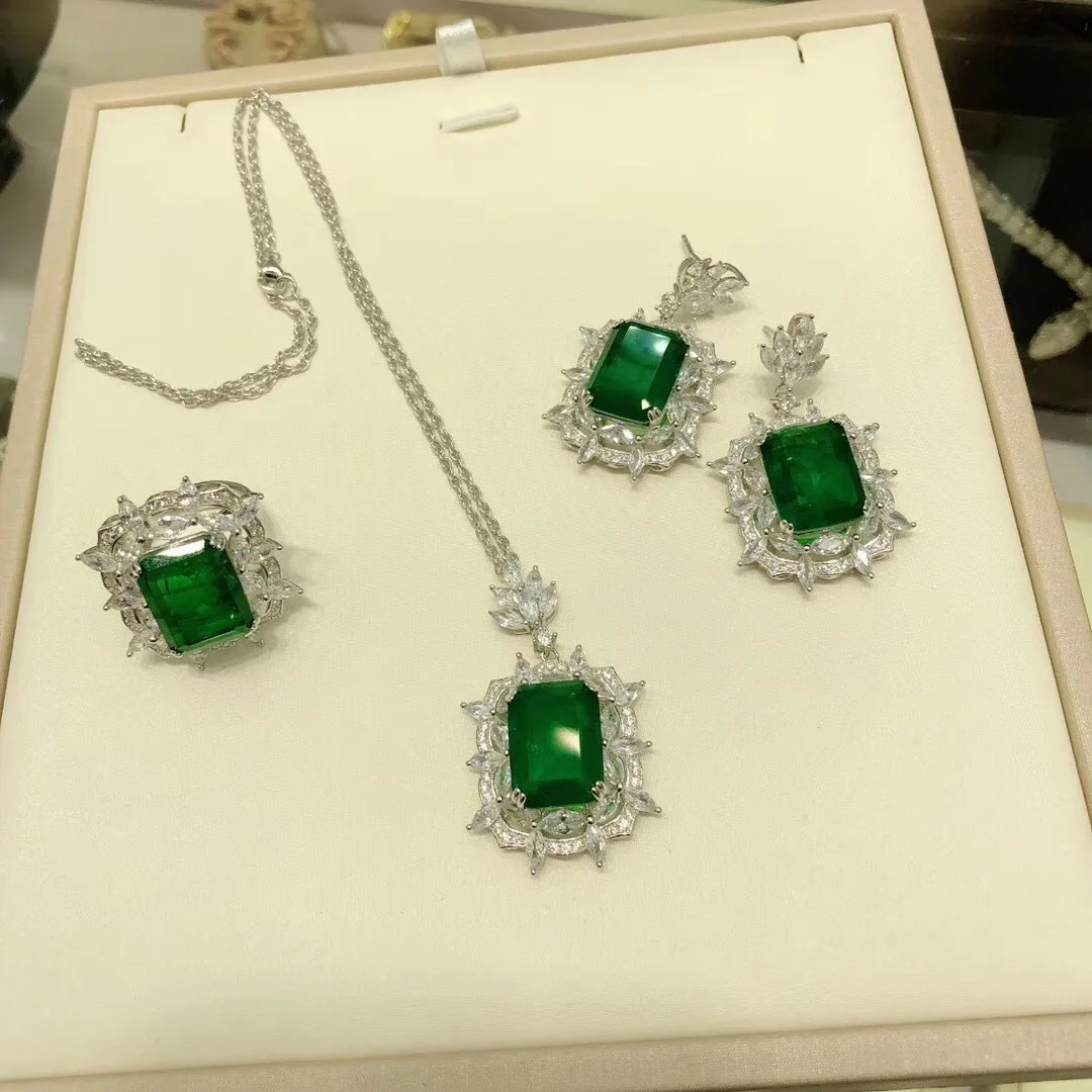 Роскошный Королевский S925 стерлингового серебра подарок на день Святого Валентина Ретро изумрудное ожерелье с подвеской Свадебные модные блоггеры прекрасные аксессуары
