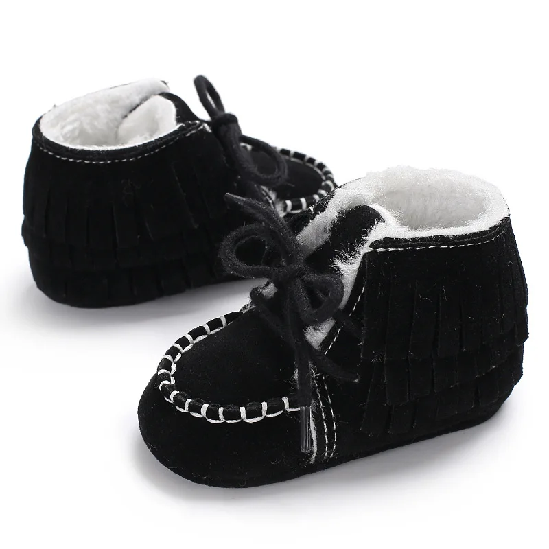 Зимняя Милая бархатная мягкая обувь с бахромой для новорожденных мальчиков и девочек; нескользящая обувь
