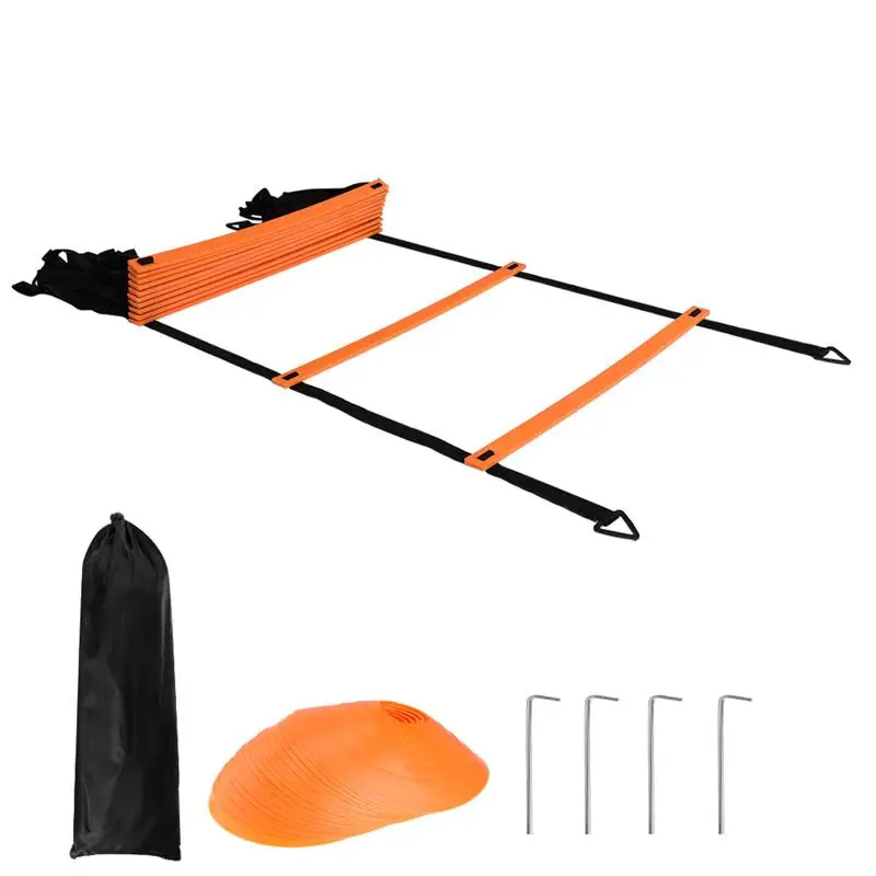 

RUNACC Adjustable Speed Training Ladders Portable Exercise Ladder 12 Rungs 4 Metal Stakes 16Plastic Disc Cones 236.2in in Length