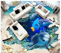 Пользовательские фото Водонепроницаемый пол обои Ocean Дельфин Морская звезда 3d росписи ПВХ обои самослипание пол wallpaer