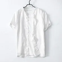 Новое поступление, Высококачественная хлопковая льняная рубашка, Мужская однотонная Повседневная рубашка с воротником, приталенная Мужская рубашка с коротким рукавом для отдыха и фитнеса