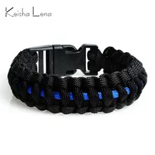 Keisha lena viagem ao ar livre acampamento fina linha azul preto trançado cobra tecer fivela de plástico paracord sobrevivência pulseira polícia