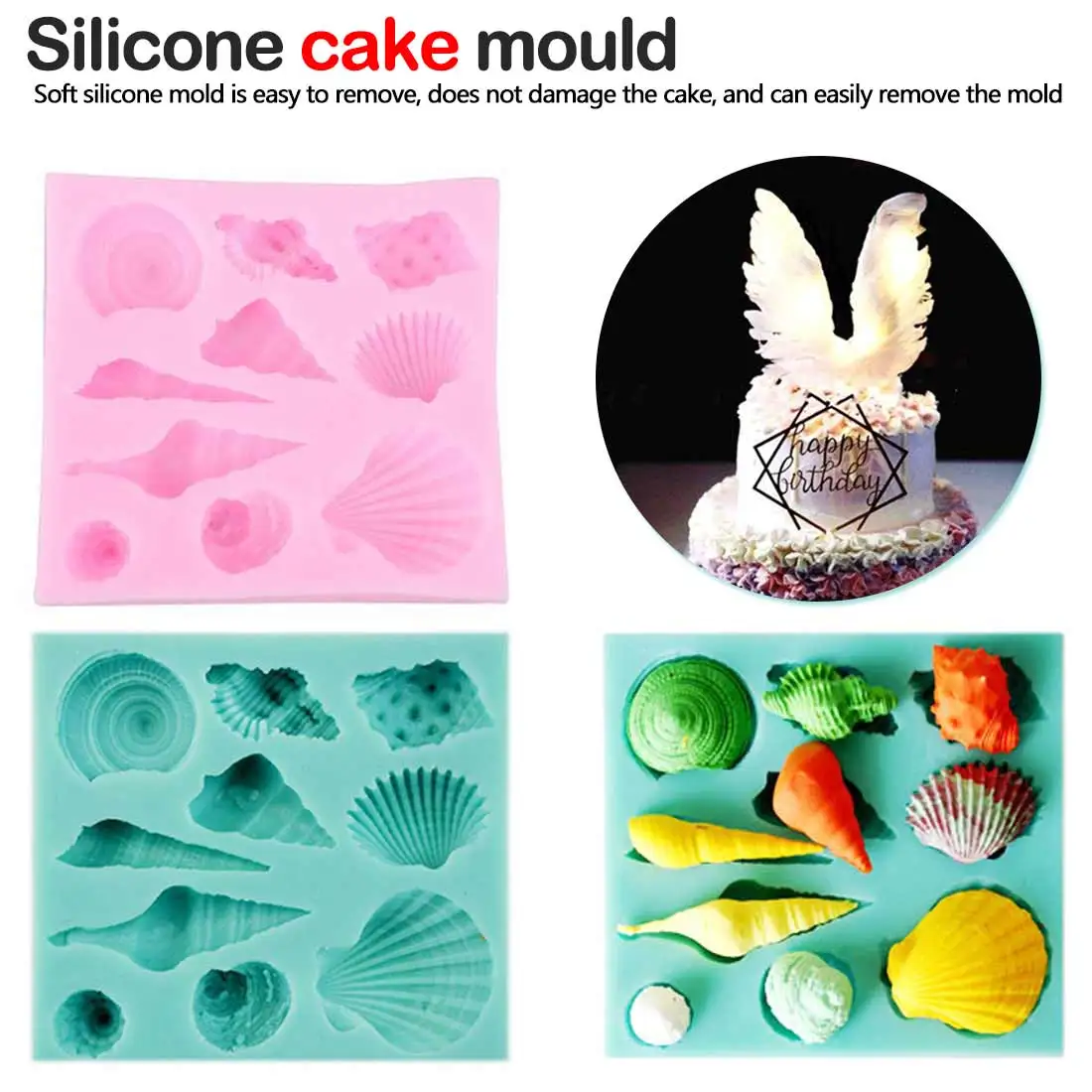 

Fondant Chocolate Candy Soap Cake Decorating Tools Sugar craft Sea Shell Silicone Cake Molds Fimo Clay Moulds