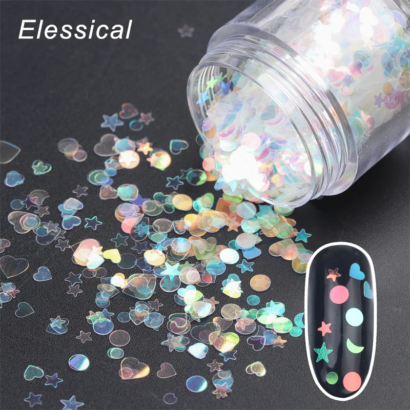 

ELESSICAL 1 Bottle Holo Meniscus Shiny Rainbow Nail Glitters Acrylic Powder DIY Manicure Tools Chameleon Nail Art Sequins Flakes