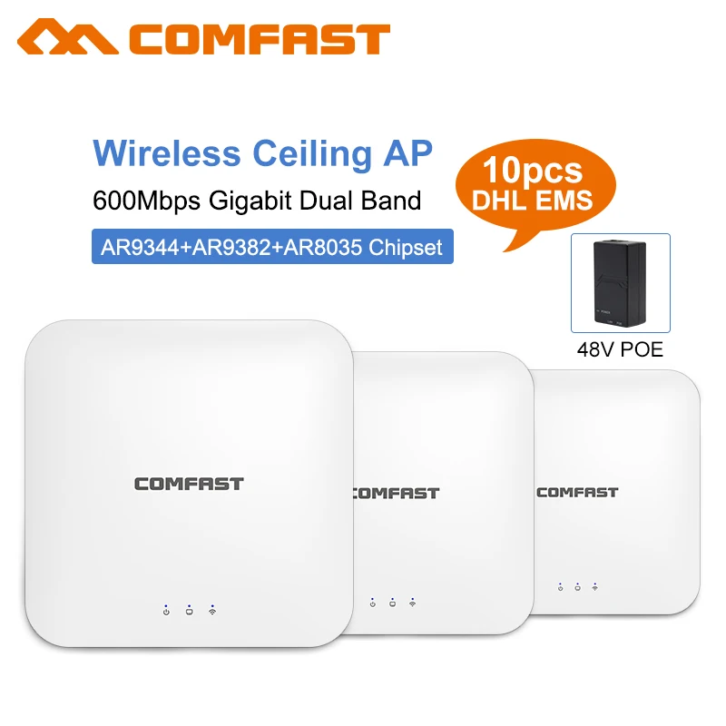 

10pcs Comfast 600Mbps Wireless Access Point Router High Power 2.4+5 G Ceiling AP Router 802.11ac Wifi Repeater 48V Wifi Extender
